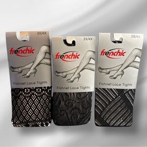 Frenchic black fishnet lace tights lot of 3 different patterns size 3X/4X